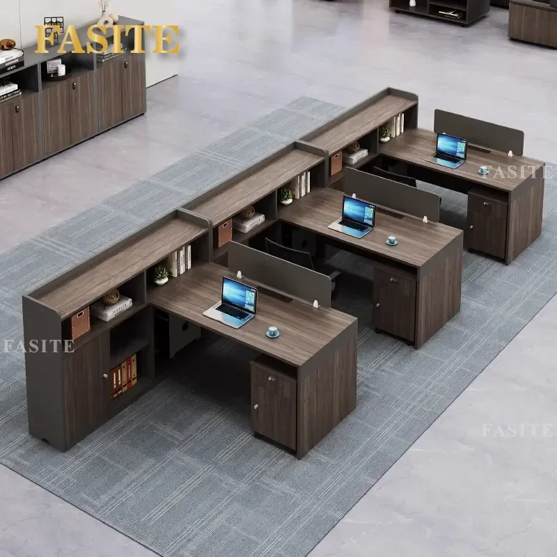 For 4 or 6 Person Staff Office Desk and Chair Combination with Modern Screen Partition Simple Financial Workstation Table