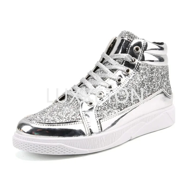 Thick Soled Sequins Trendy and Fashionable, Casual, Sporty, Breathable, Lightweight European and American Nightclub Couple Shoes