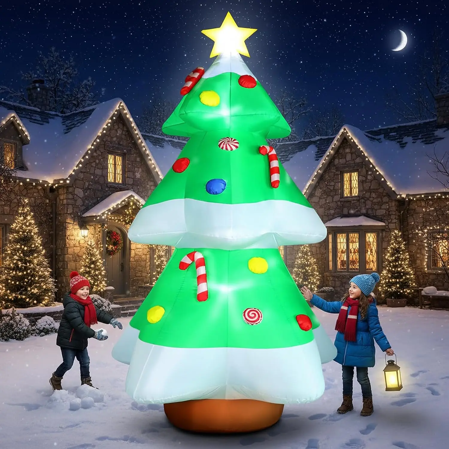 Outdoor Large Inflatable Christmas Tree 10 FT Tall with Bright LED Lights And Colorful Cand Home Garden Holiday Decorations