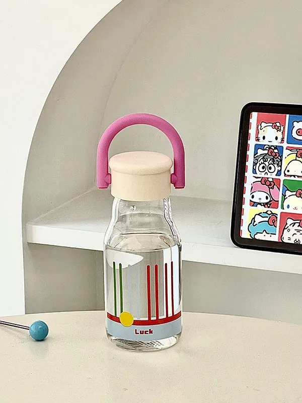 

Portable High Borosilicate Glass Cup Striped Coop Koop Female Water Cup Durable Heat Resistant Handheld Simple Style