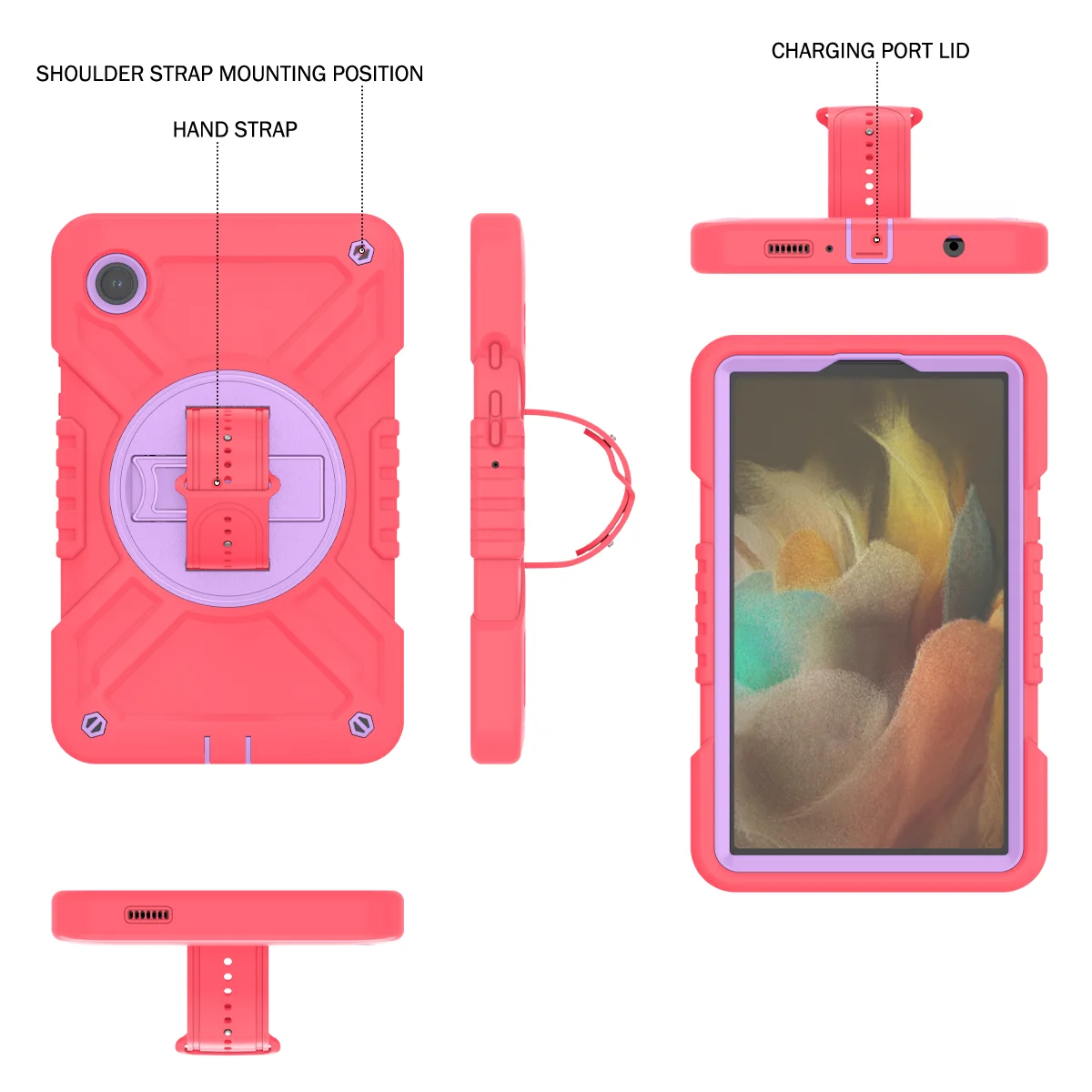 Capa à prova de choque para Galaxy Tab A9 (8,7 polegadas) com 360 °   Alça de mão giratória, alça de ombro portátil