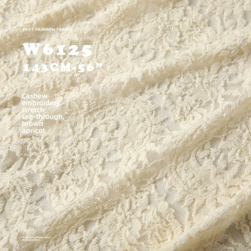 

Paisley Embroidery Elasticity Jacquard Fabric for Soft Knit Perspective Lace Dress Veil Cloth Diy Per Meter Sewing Material