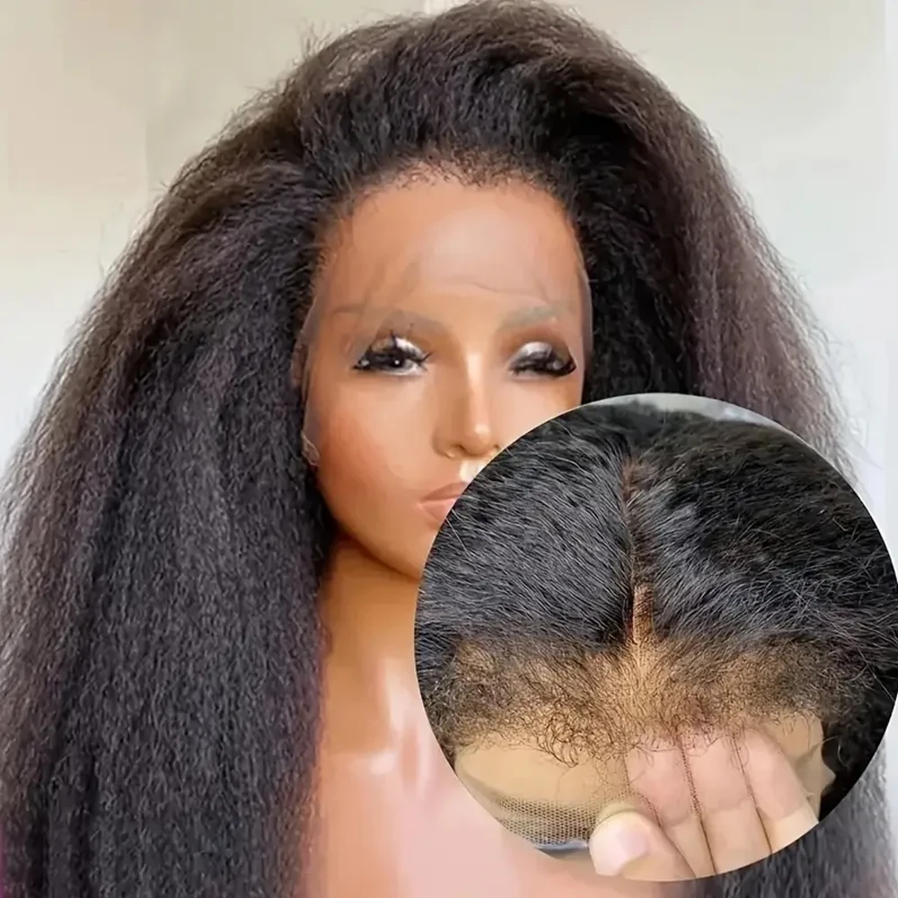 250% Density Kinky Straight Wig Made from Human Hair Featuring a 13X4 HD Lace Front Ideal for Women This Glueless Frontal Wig image 5