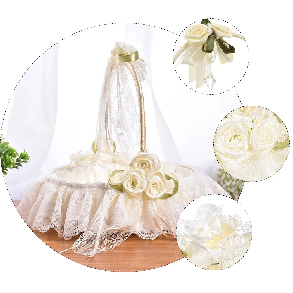 

Elegant Bridal Basket H made Woven Bamboo Wedding Accessories Reusable Decorations Wedding Baskets Baskets White
