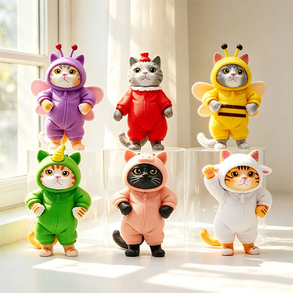 Figura de Gato Adorable para Disfrazar, Mini Figura Coleccionable de Gatito de Dibujos Animados, Adorno Antiestrés, Decoración de Escritorio, Juguete de Regalo para Niños y Coleccionistas