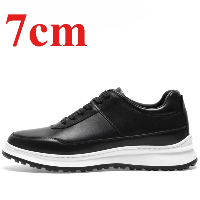 Not Tired Feet Heightening Shoes Men's 7cm Elevator Genuine Leather Black White Business Fashion Casual Height Increasing Shoes