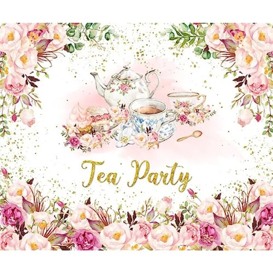 

Фон для чаепития «Let's Party»: Весенний Цветочный Декор для Декораций и Фотосессий с Чайником и Чашками