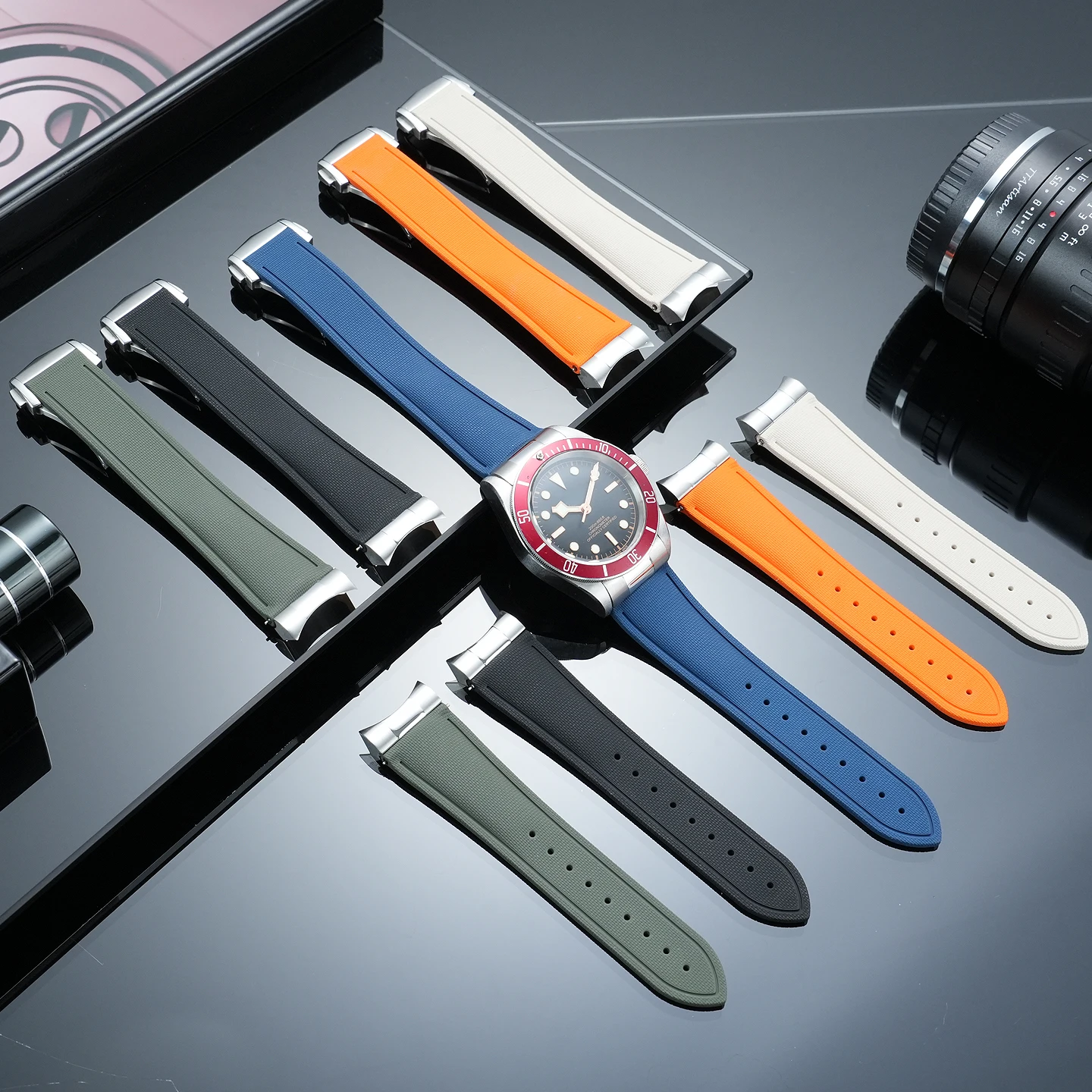 For Tudor Black Bay 1958 M79230 Diver's Edition 25600TN “Little Red Flower” with Steel Buckle and Fluor rubber Strap