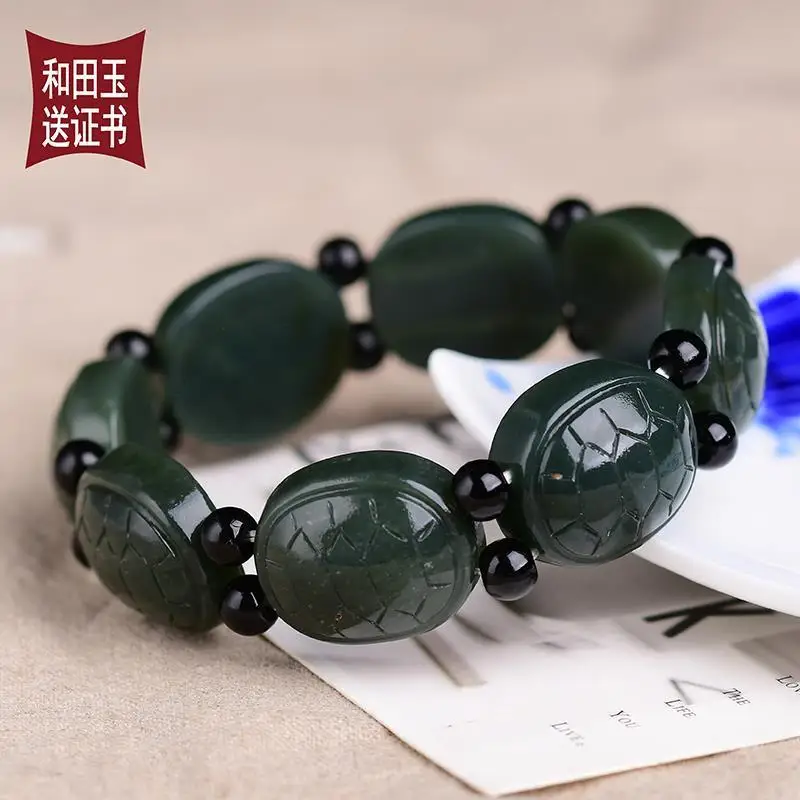 Hetian men's , turtle shell-shaped bracelet, jewelry, Xinjiang green jade
