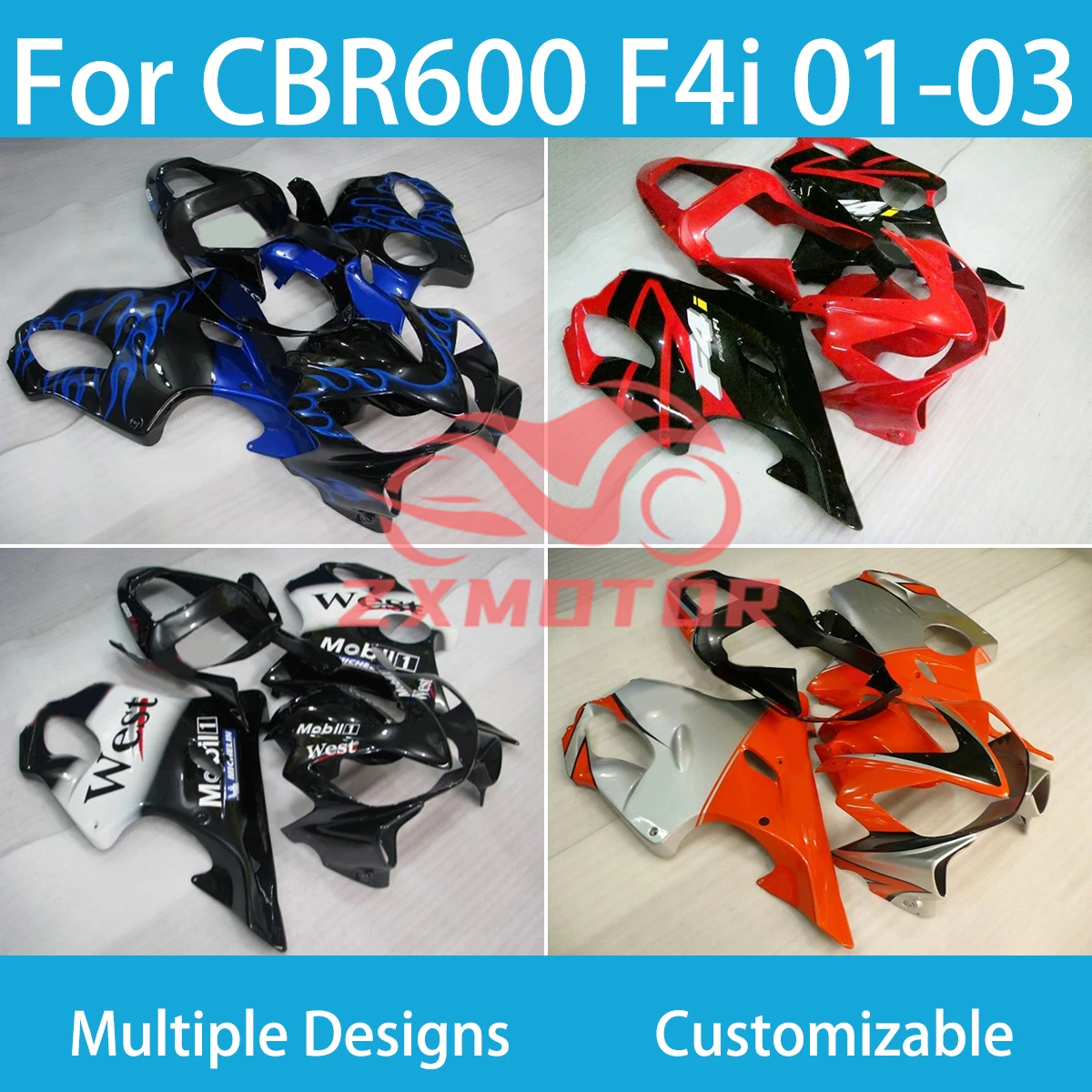 Line Flexible Powerful Fairings For Honda CBR600 F4i 01-03 Blue Red Orange Fairing Kit CBR 600 F4i 2001 2002 2003