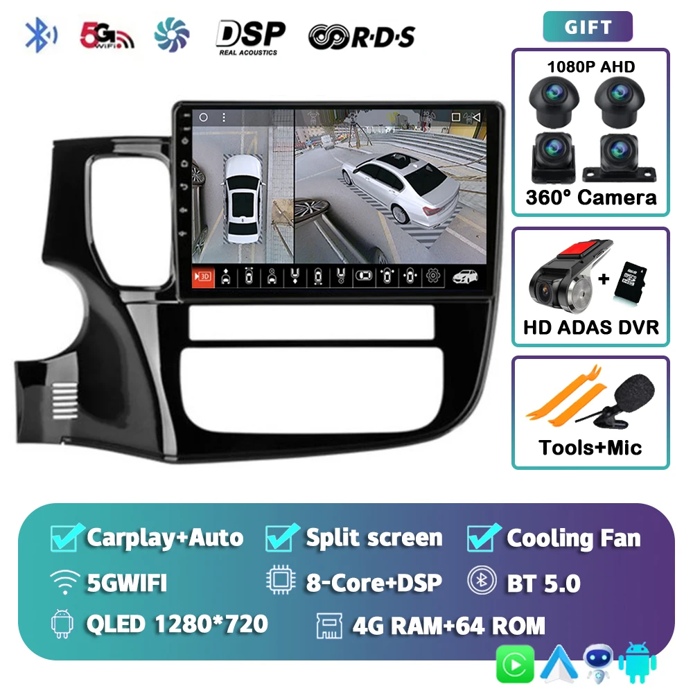 Android 16 Carplay autoradio voor Mitsubishi Outlander 3 GF0W GG0W 2012-2018 Multimedia Videospeler Navigatie Stereo GPS 2din - afbeelding 1