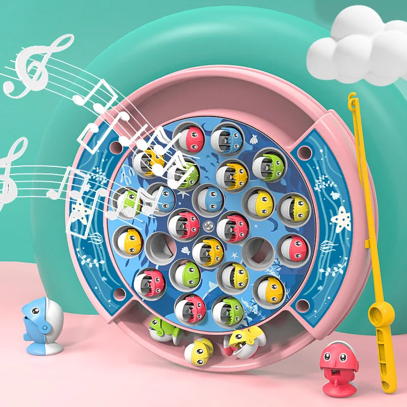 Set di giocattoli da pesca rotanti elettrici per bambini con musica Simpatico pesce magnetico Puzzle interattivo per bambini Giocattoli da pesca per l'educazione precoce