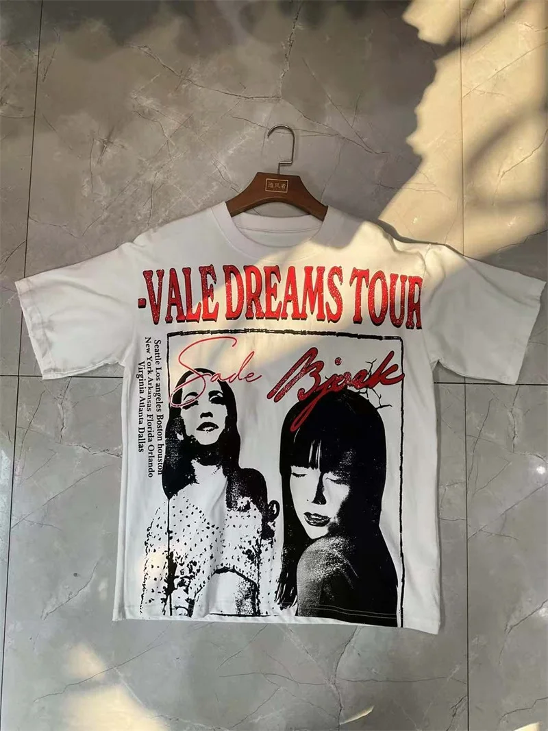 الأمريكية شارع العليا فالي الكرتون طباعة قمصان الرجال النساء القطن الخالص الساخن الحفر خطابات وادي المتضخم تي شيرت #5