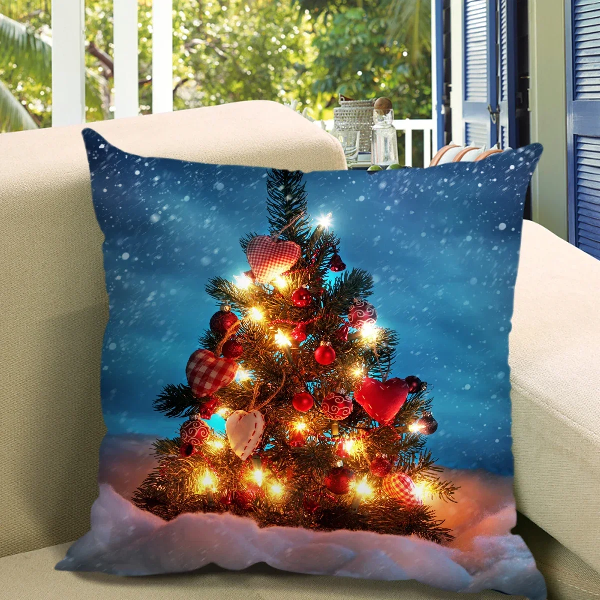 Christmas Decor Cushion Cover Santa Deer Snowflake Pillowcase Square Pillowcase for Sofa Pillows Cover 16/18/20/24