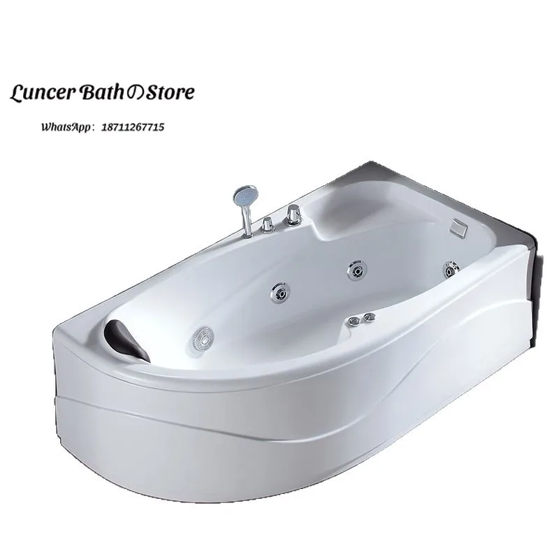 Single Person Triangular Hydrotherapy Bathtub, Surf & Bubble Massage Thermostatic Bath Tub for Compact Restroom
