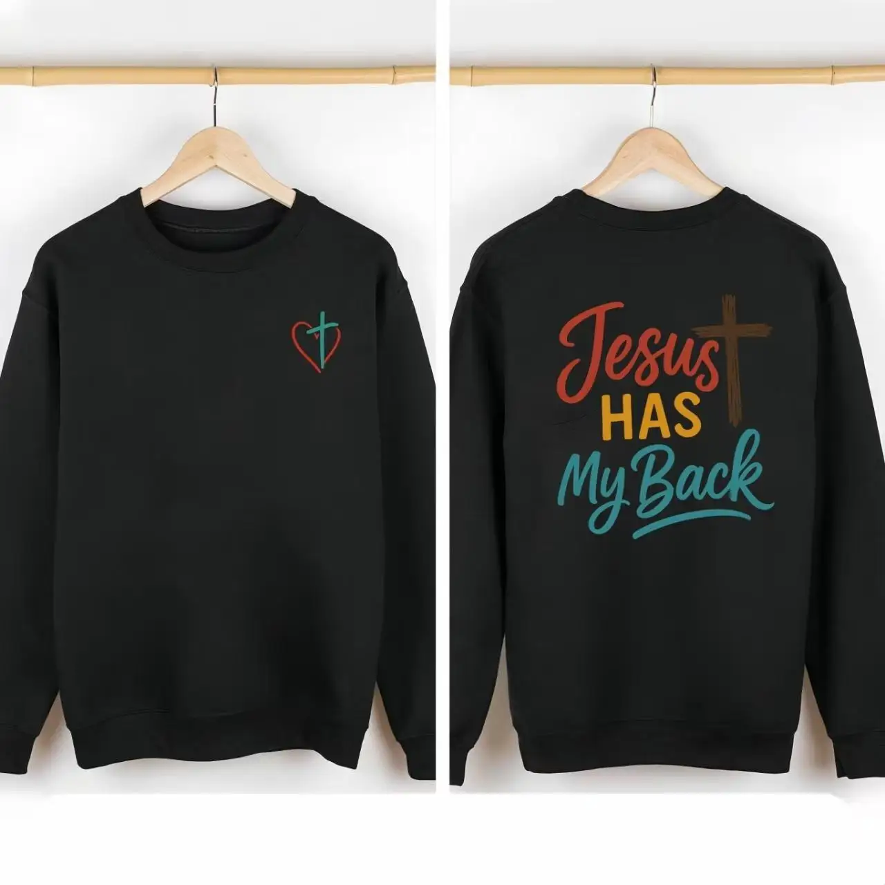 

Jesus Has My Back Christian Sweatshirt for Women, Religious Faith Crewneck Pullover for Christians