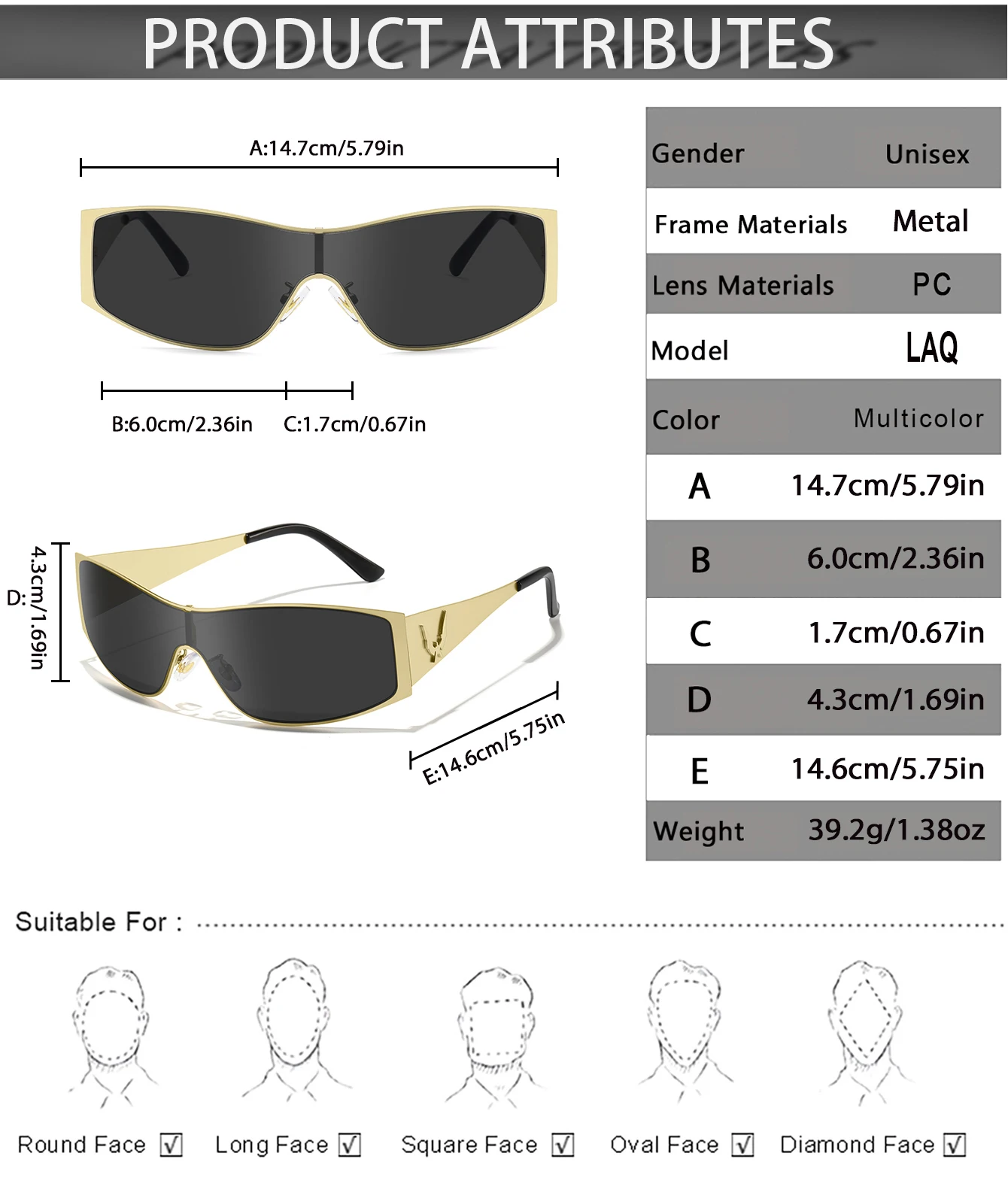 Modische Übergroße Metall-Sonnenbrille mit UV400-Schutz für Männer und Frauen im Vintage-Stil für Wandern und Radfahren – Detail 2