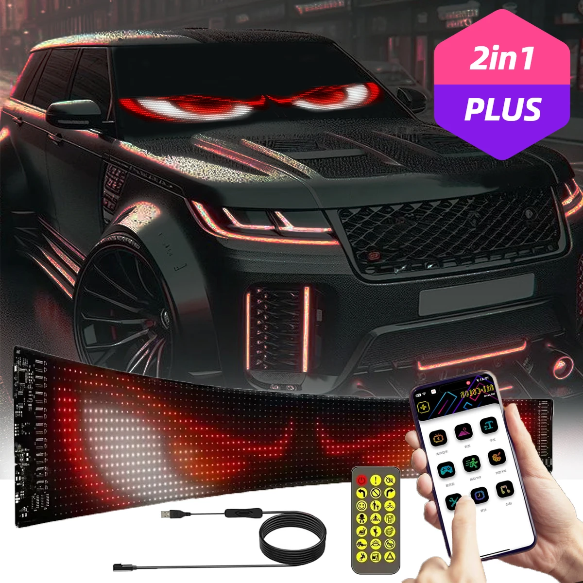 Car LED Matrix Pixel Flexible Panel Night Light DIY Programmable Display Bluetooth App Control Logo Light Car Windows Bars Party