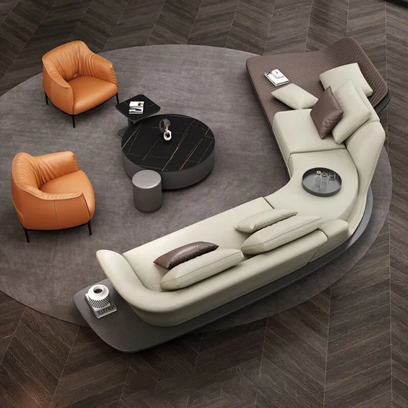 Leather sofa Italian minimalist light luxury curved corner sofa