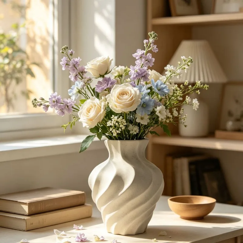 Frosted coarse pottery vase, simple special-shaped ceramic flower ware, living room desktop flower arrangement art ornament