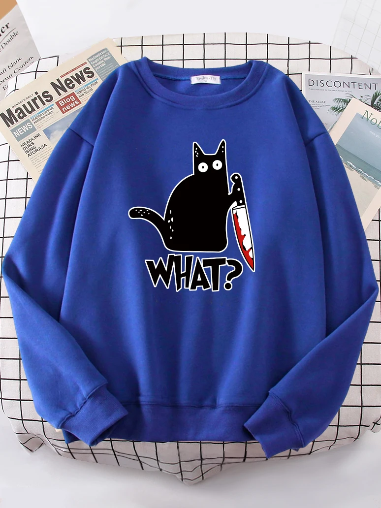 Kitchen Knife Black Cat Wha? Women Sweatshirt Harajuku Casual Hoody Fashion Loose Hoodie Soft Warm vintage Fleece Female Tops