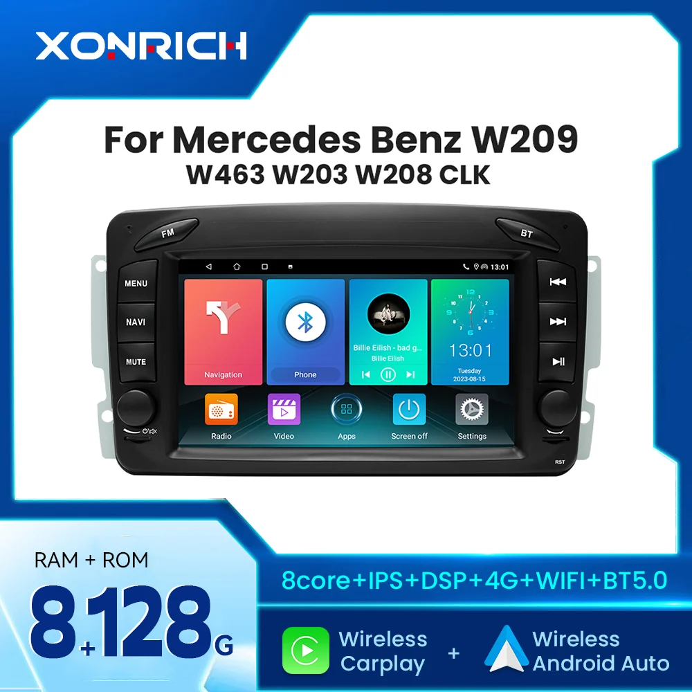 Wireless Carplay Car Mutimedia Player For Mercedes/Benz/W209/W168/M/ML/W208/W463/Viano/W639/Vito/Vaneo DSP IPS 128GB Android 12