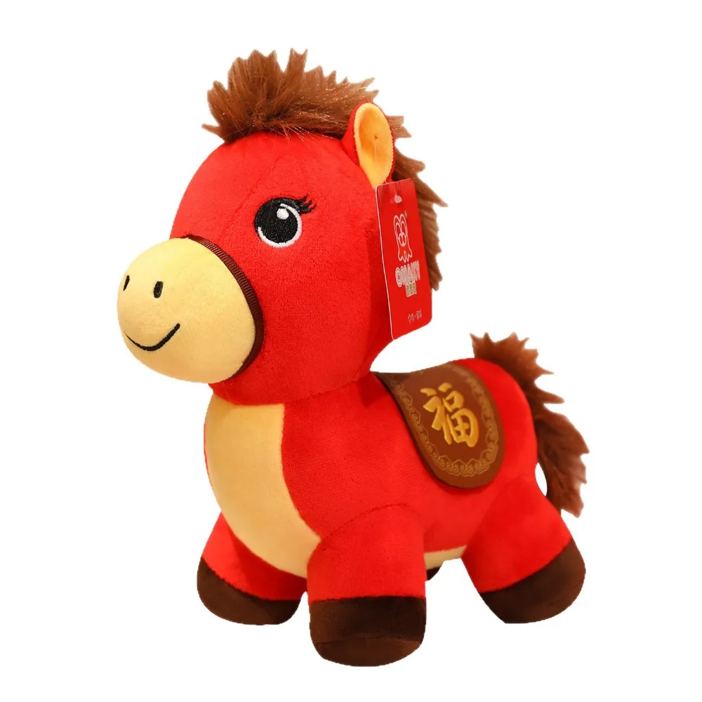 Peluche mascotte 2026 cavallo buona fortuna carino cavallo farcito Kawaii creativo zodiaco pony figurine anno di cavallo