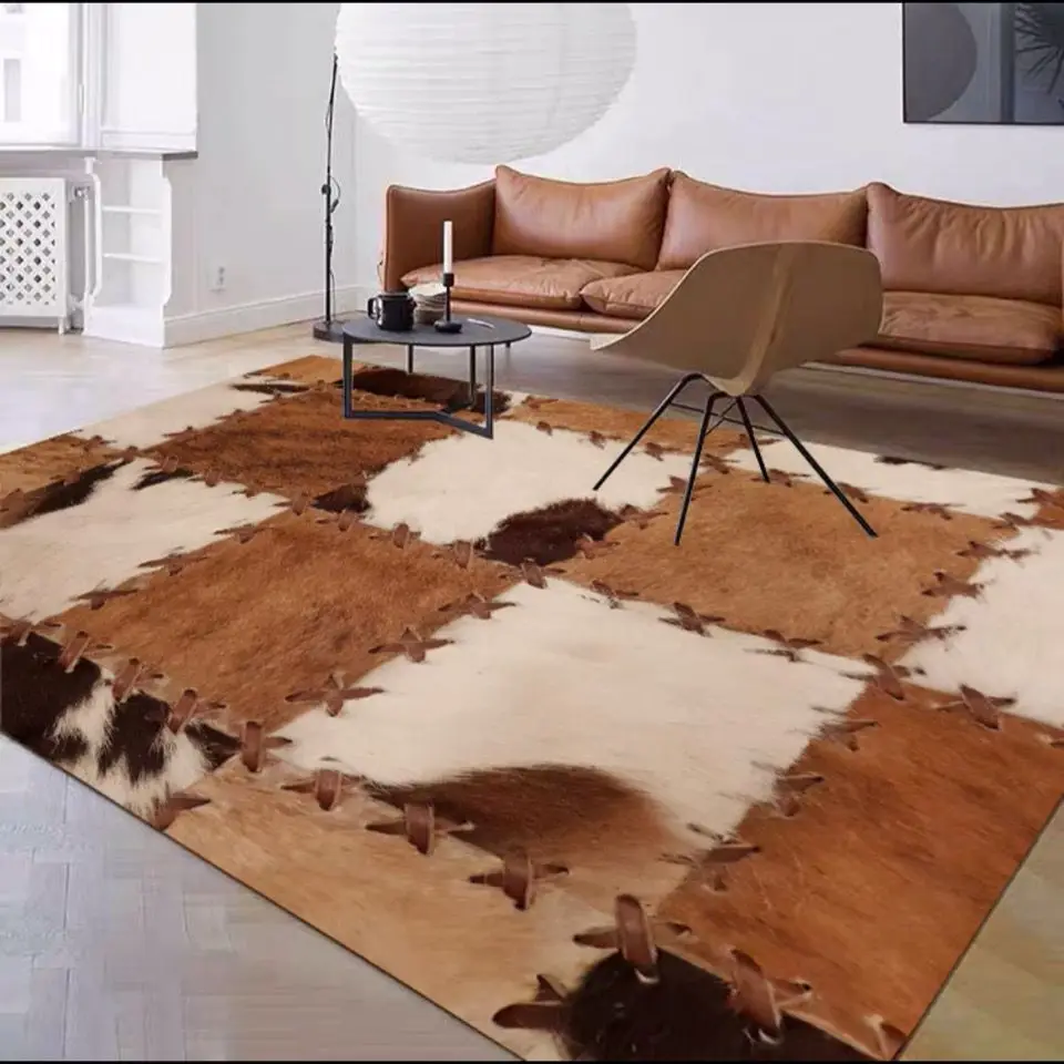 Alfombra moderna de piel de vaca de imitación para sala de estar, alfombras lavables para dormitorio, decoración de lujo para sala de estar,