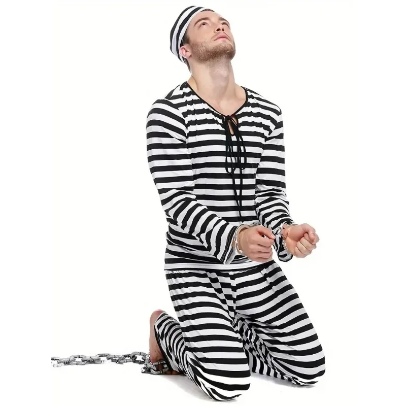 High Stretch Prisoner Costume for Makeup Party Stage Performance Clothing Men's Party Costume