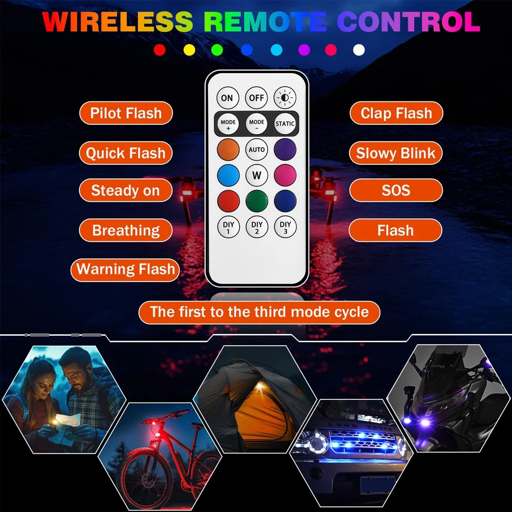 2/4/6 قطعة RGB Led سيارة ستروب أضواء سيارة إضاءة زينة جو مصباح اللاسلكية LED ستروب أضواء 8 ألوان تحذير ضوء دراجة نارية #5