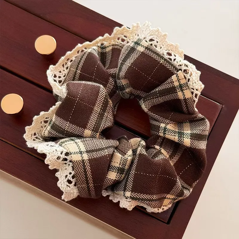1 Stück/Rotes Spitzen-Karomuster-Haargummi, Damen-Haargummi mit hochwertigem Design, Neujahrs- und Weihnachtsstimmung, koreanischer Haarreif – Detail 7