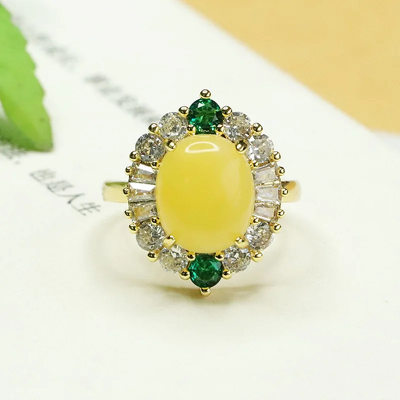 

Natural Amber Ring Yellow Beeswax Ring Finger Ring Female Ethnic Style