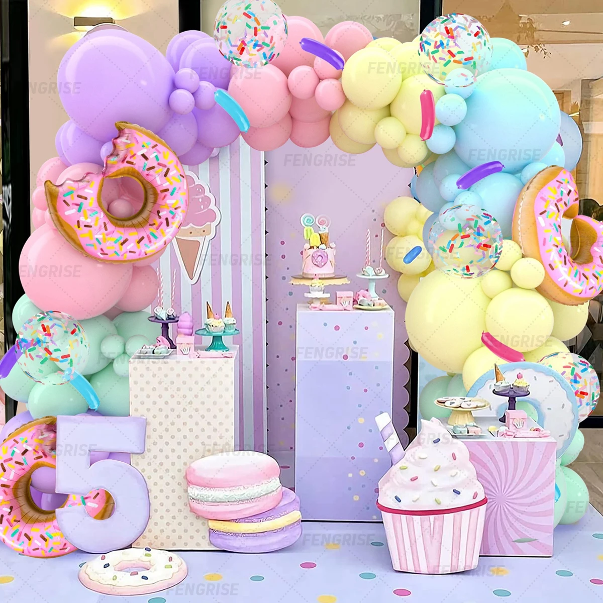 

Macaron Donut Multicolor Balloon Garland Arch Kit Girl Birthday Party Decoration Baby Shower Doughnut Confetti Foil Balloons