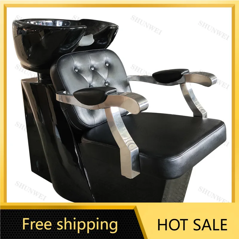 Factory Direct Sales Shampoo Bed Simple Hairdressing Semi-Reclining FRP Flushing Bed Ceramic Basin