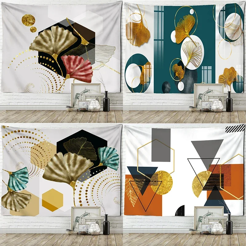 

Customizable Minimalist Marble Line Ginkgo Leaf Tapestry Wall Hanging Psychedelic Bedroom Living Room Home
