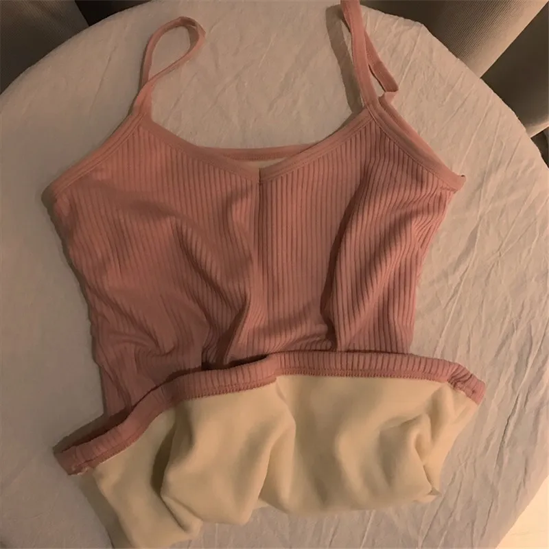 Canotta da donna sexy solido senza schienale stile coreano tenero magro bello semplice accogliente top tutto-fiammifero inverno addensare caldo moda Ins