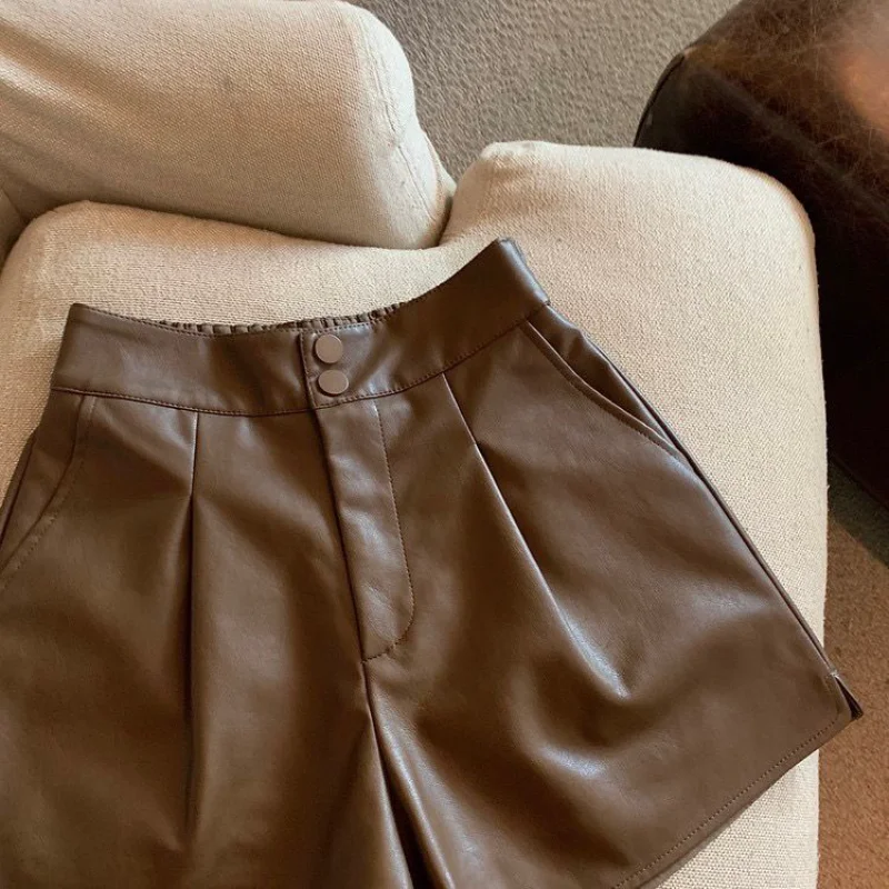 PUレザーパンツ ホットガール 無地 カジュアル アウターウェア 新作 ハイウエスト スリム ワイドレッグ インス 多用途 トレンド
