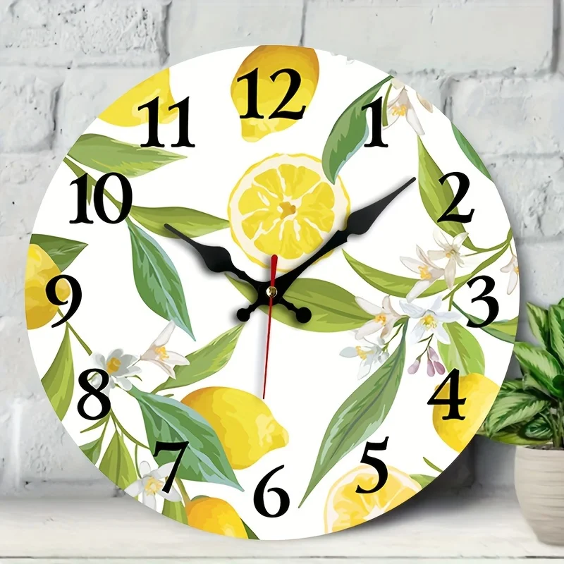 1pc, Lemon Creative Hanging Clock, Round Wooden Clock for Bedroom Living Room Office Kitchen Bathroom Decoration