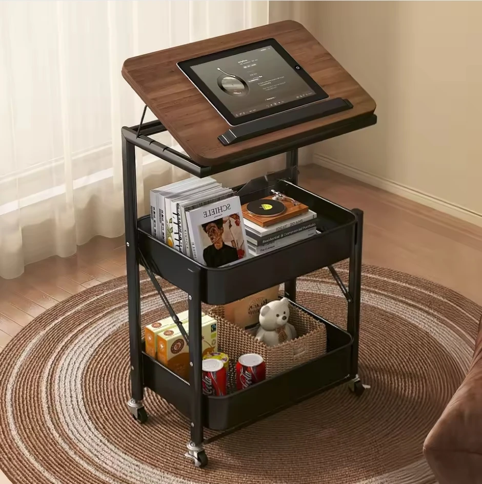 Selected folding movable trolley rack bedroom snack storage with wheels sofa side few bedside bedside table - view 4