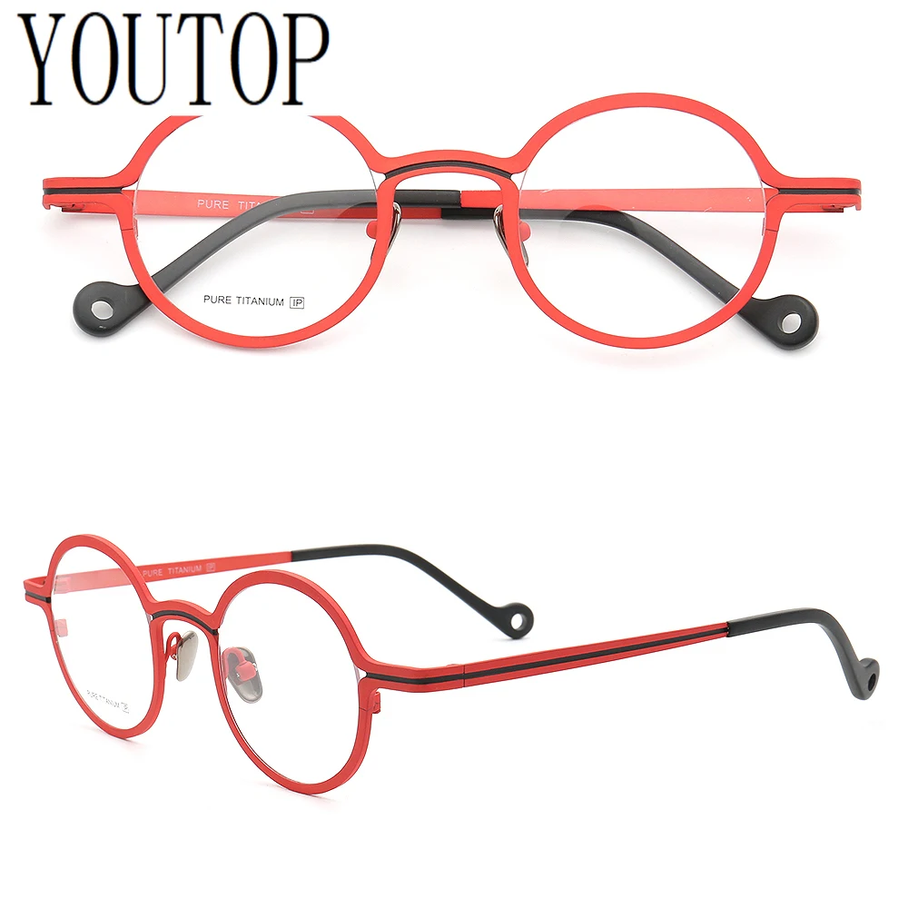 Kobiety Retro okrągłe oprawki do okularów dla mężczyzn ramki okularów czysty tytan okulary modne oprawki okularowe ramki okularów receptę
