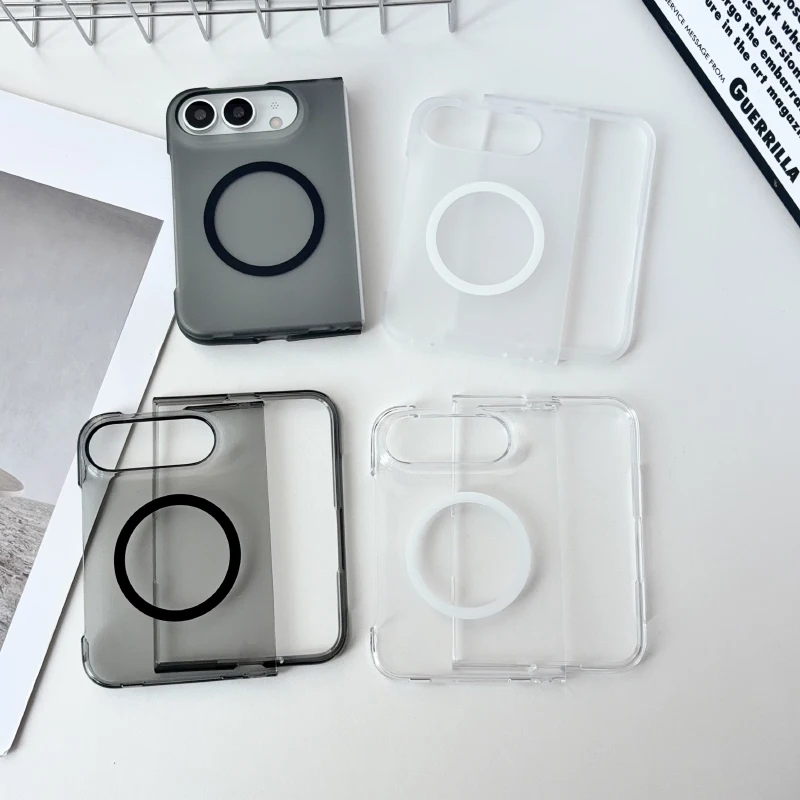 Mattschwarze und transparente Hartschale aus PC für MagSafe Magnetisches Kabelloses Laden, faltbare, stoßfeste Handyhülle für iPhone Duo Bumper Cover – Detail 8