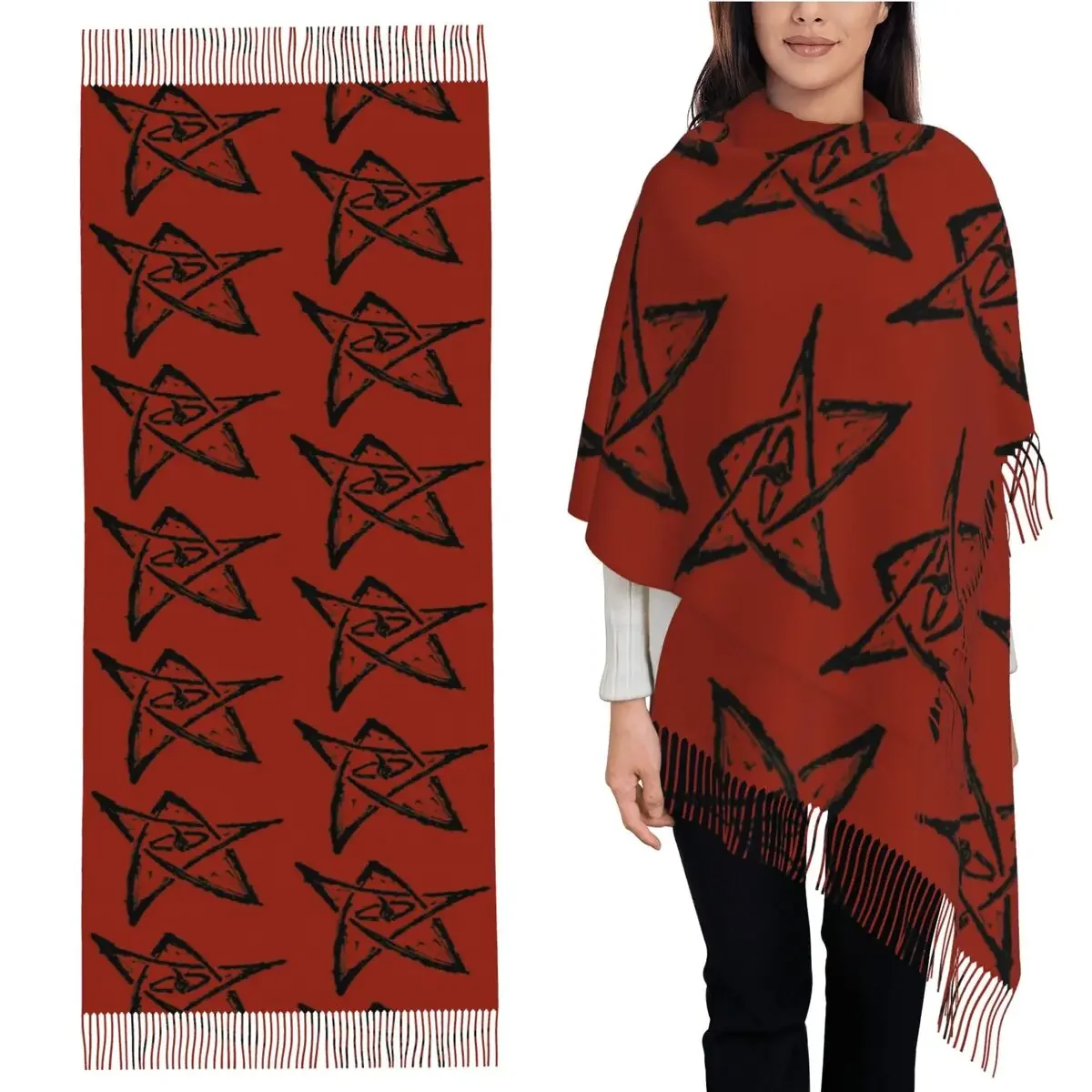 

Call Of Cthulhu, The Elder Sign - Черный чернильный шарф Шарфы с кисточками Женские мягкие теплые шали и накидки Длинная осенне-зимняя шаль