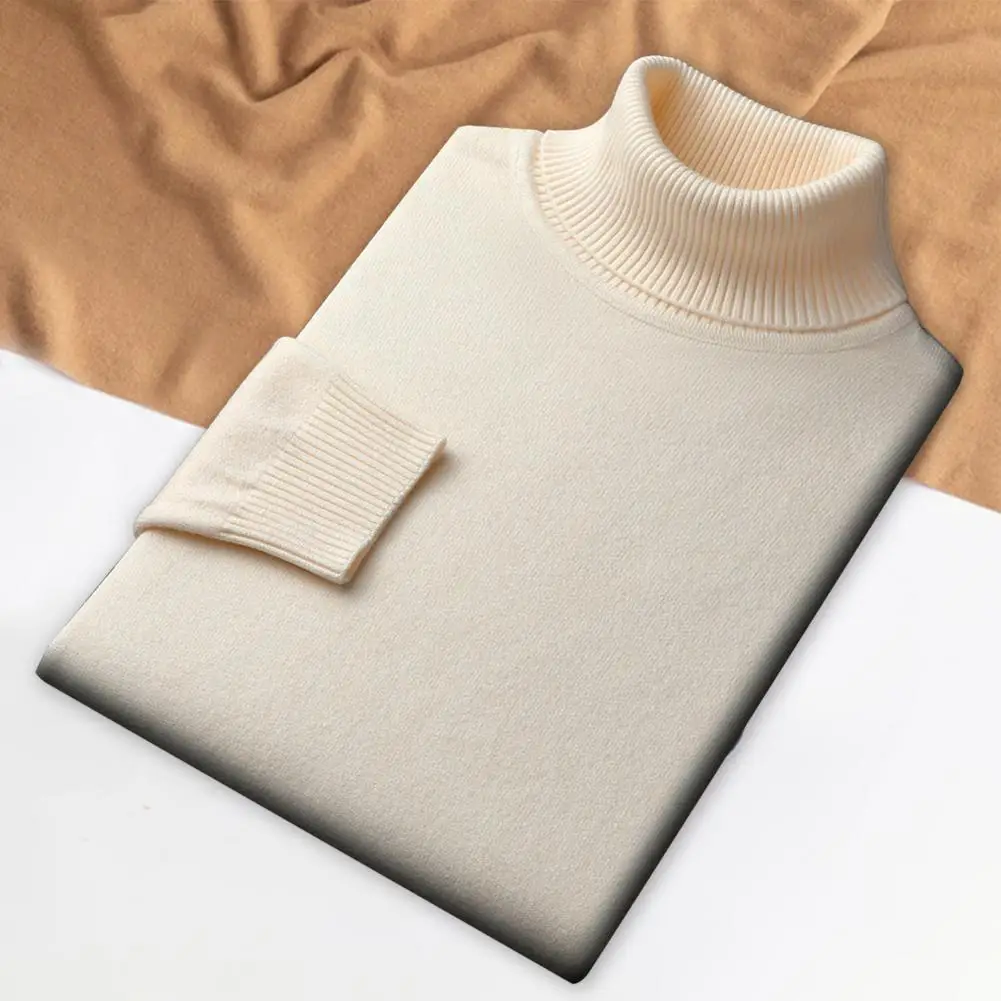 

Lightweight Long Sleeve Top for Men Solid Color Sweater Men's High Collar Slim Fit Knitted Sweater for Winter Sports for School