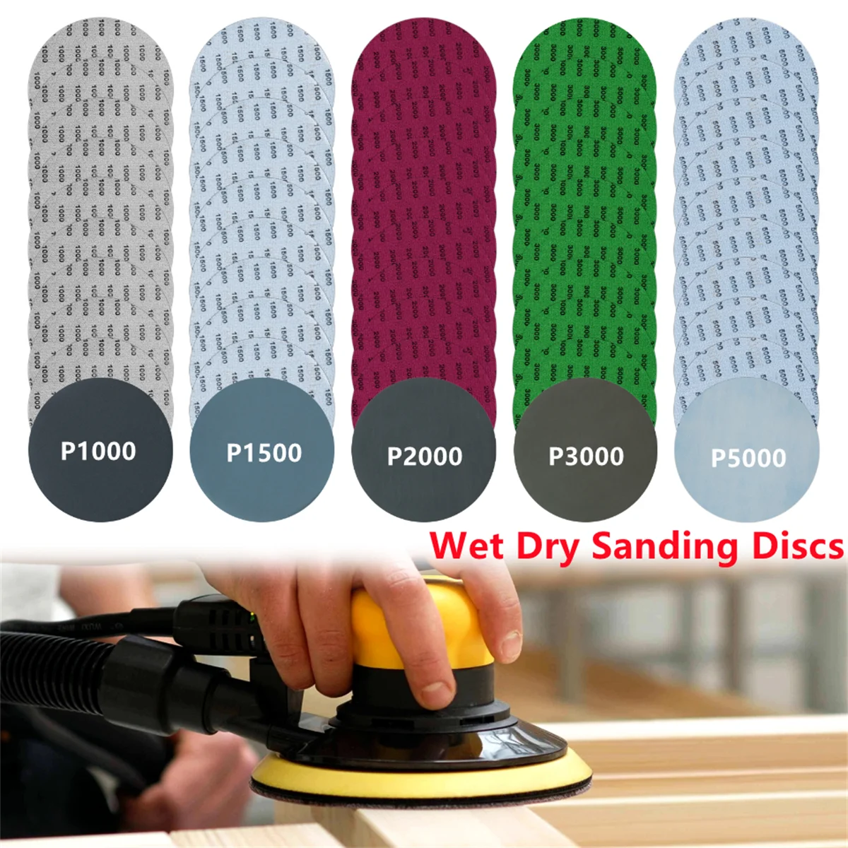 

6-дюймовые 50 шт. диски для влажной и сухой шлифовки в ассортименте, наждачная бумага с зернистостью 1000-5000, 150 мм, совместимые с аксессуарами для шлифовальных машин, полировка автомобиля