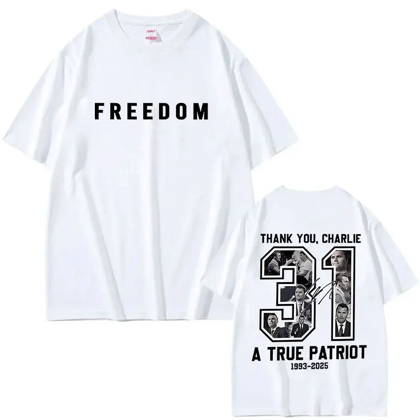 

Чарли Кирк (1993-2025), настоящий патриот, мужская повседневная летняя футболка с короткими рукавами и принтом в стиле ретро Y2K из 100% хлопка