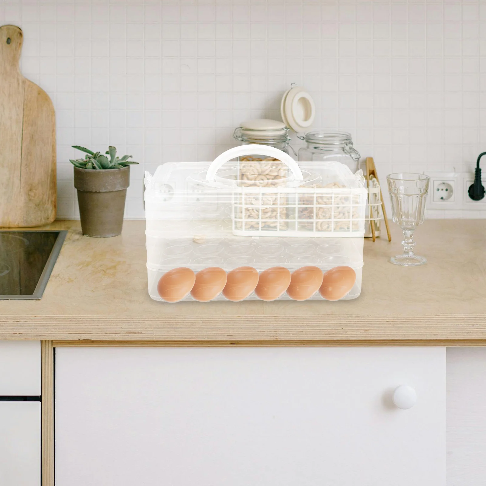 

72 Eggs Capacity Clear Egg Container with Lid Handle 3 Tier Stackable Non-Slip Carrier for Fresh Egg Storage Kitchen Party