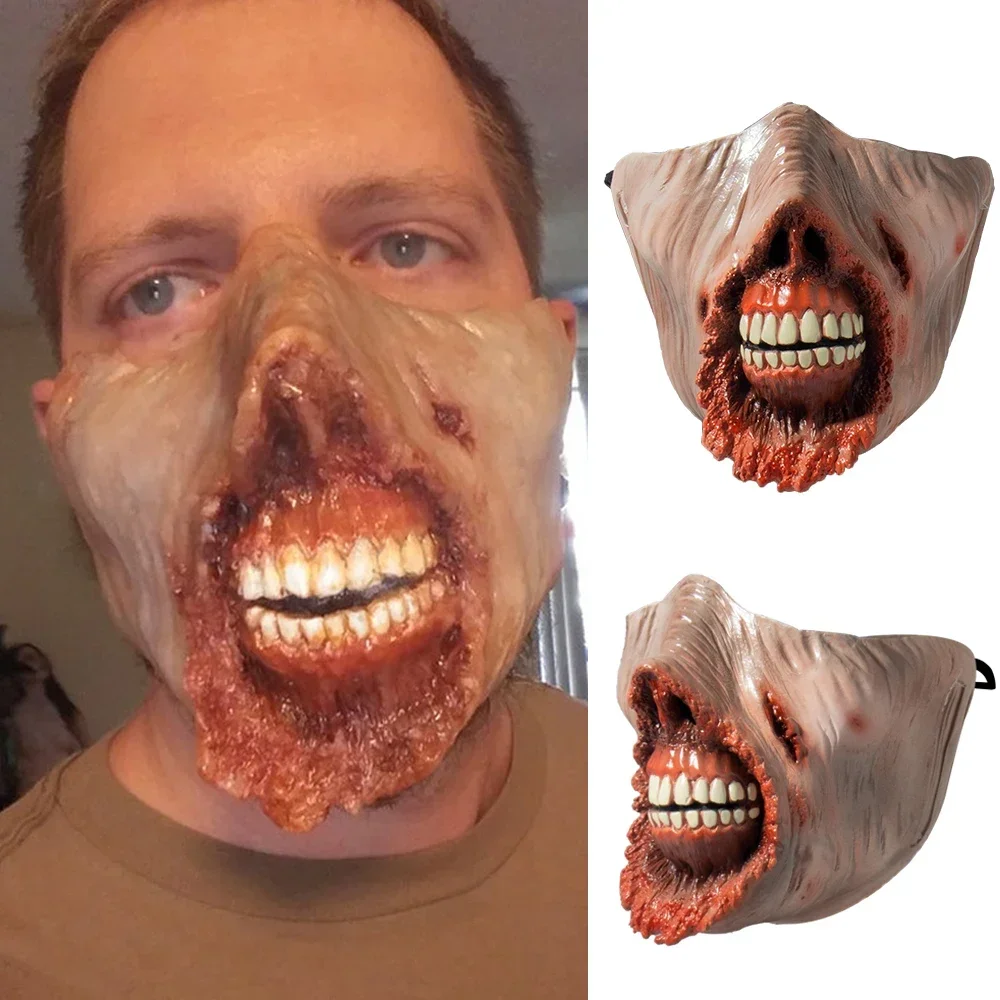 Horror Zombie Mask Cosplay Creppy Biochemical Zombie Half Face Thriller Rotten Face Monster Latex Masks Halloween Costume Props