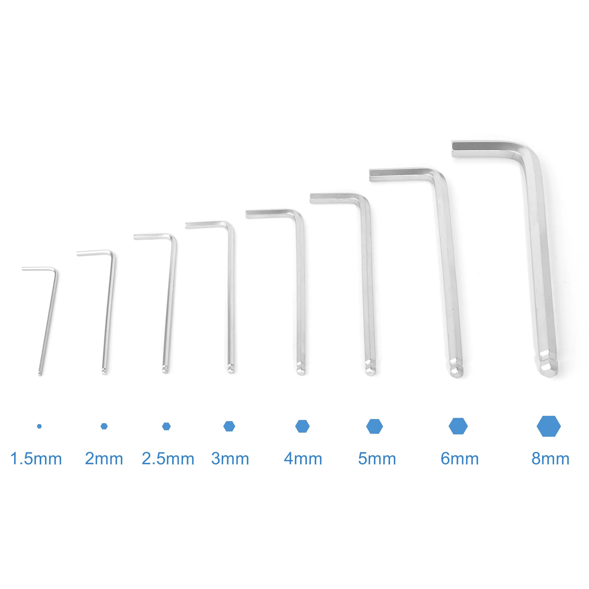 Whitesnow 1.5 2 2.5 3 4 5 6 8MM Long Allen Key Hex Wrench Professional Hexagonal Screwdriver  L-Shape Repair Tools for Home