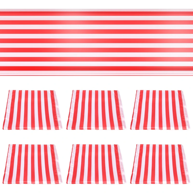 

6 Pieces Striped Table Runner Wedding Polyester Table Decor Red White Striped Design Tablecloth Decor