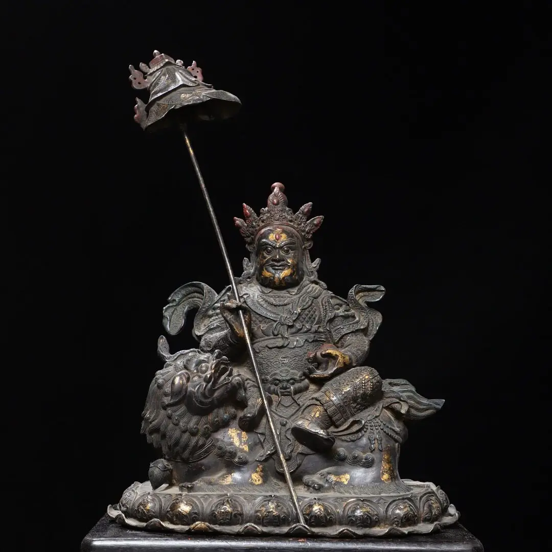 Large Vaishravana Jambhala Heavenly King Statue Brass Vintage Wealth Protector Home Store Decor Figurine